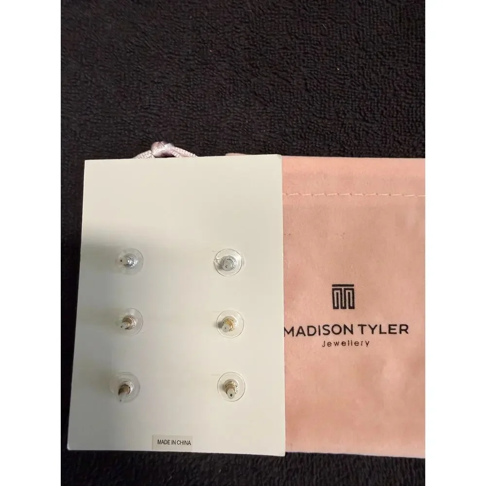 Madison Tyler Stud Earring Set 80's 90's Flashback New with Dust Pouch 3 Pairs